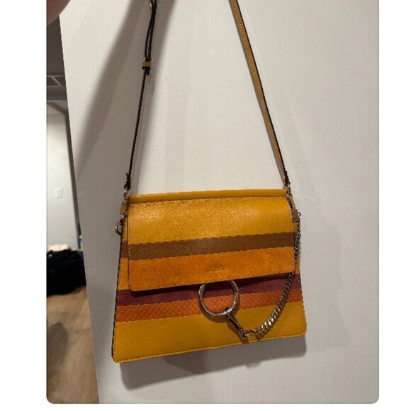 Authentic CHLOE Faye Bag in Yellow Leather with Suede Stripes - Picture 2 of 4
